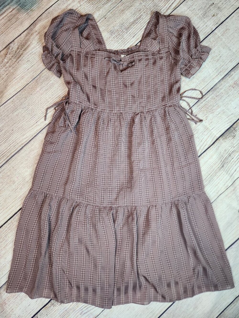 Madewell Square Neck Tiered Midi Dress Seersucker Purple Fig Medium Boho Cottage
